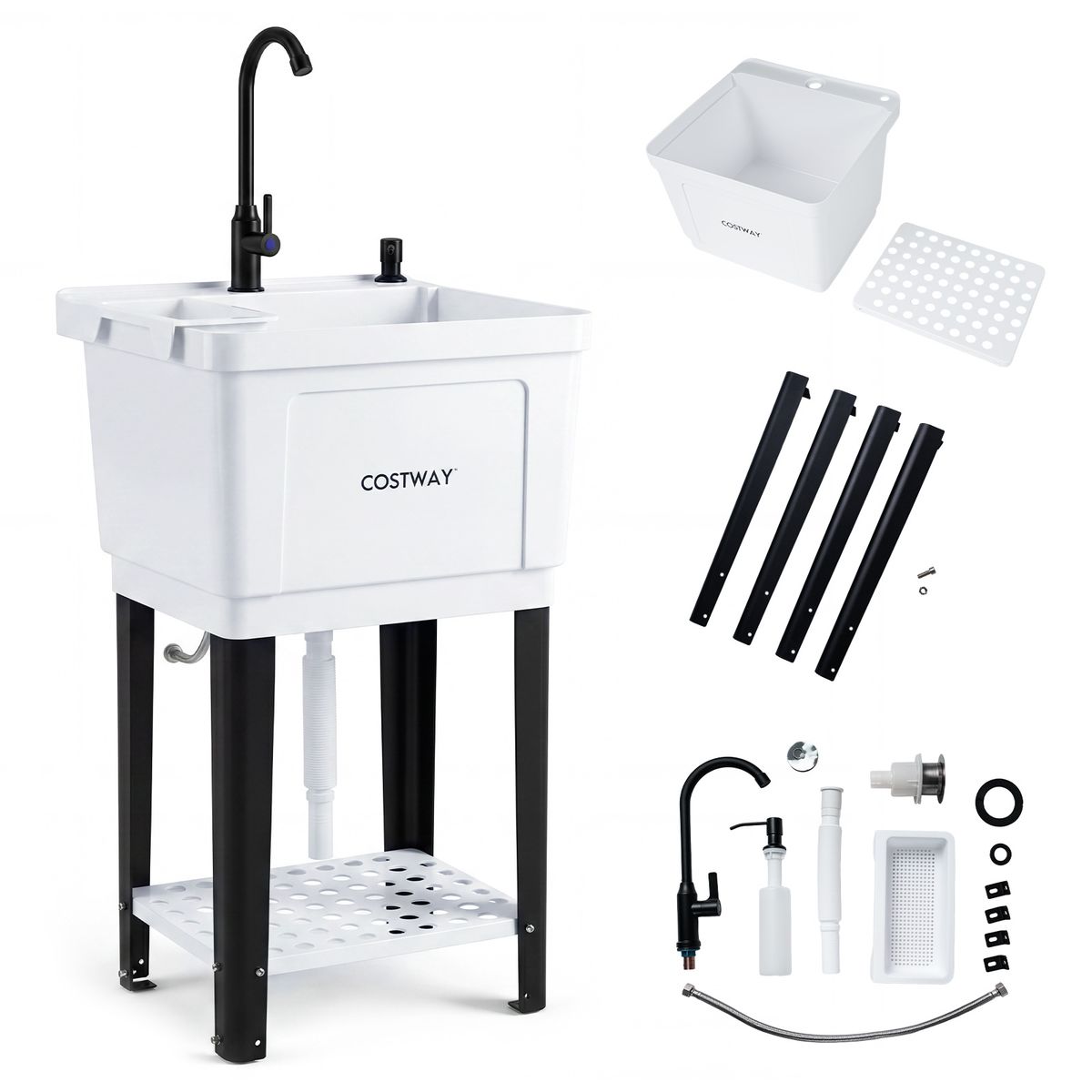 Lavabo à poser Coast - carré, en plastique - robinet pivotant à 360° - blanc/noir
