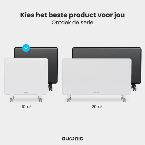Convecteur électrique - 1000W - Chauffage électrique - 3 niveaux - Panneau métallique - Roues - Blanc