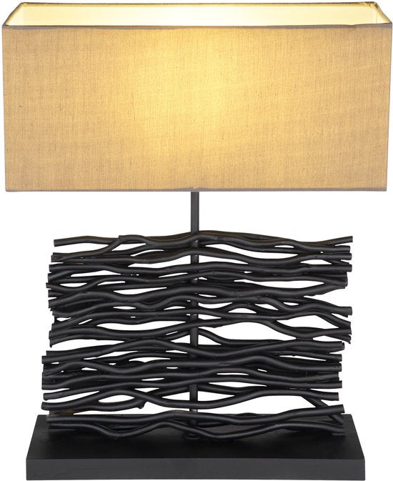 Globo - lampe de table - Jamie - noir - bois - lampadaire - E27 - 21648B