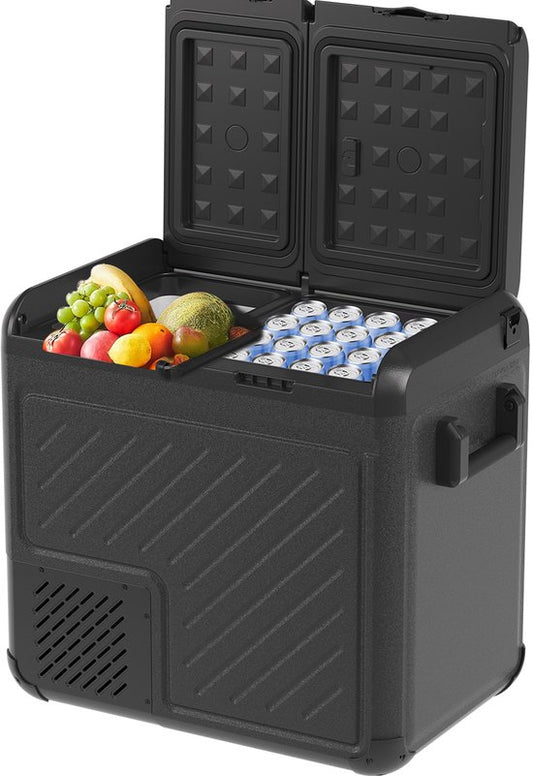 Auronic Electric Cool Box - Compresseur - Deux zones - 12V 230 Volt - Voiture - 55L - Frigobox - Noir/Gris