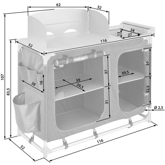 tectake - cuisine de camping dim. 116 x 52 x 107 cm noir - 403345
