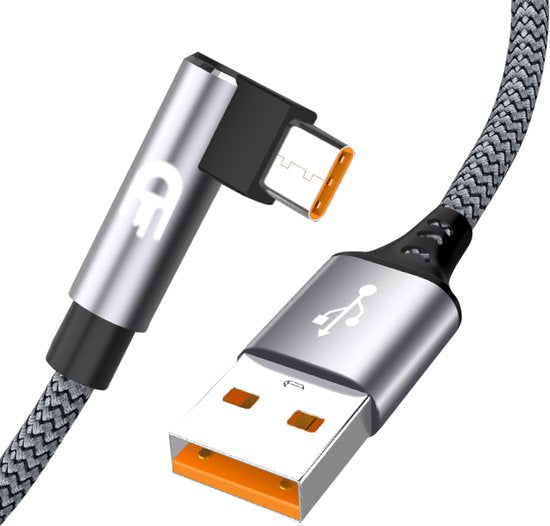 Drivv. Câble USB vers USB-C - À angle droit - Câble de données et de recharge USB-C - Recharge rapide - 1 mètre - Gris