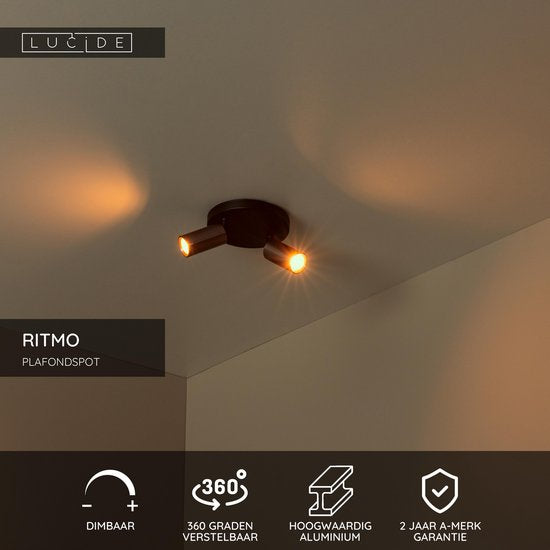 Lucide RITMO - Spot de plafond (lampe de plafond) - Ø 15 cm - 2xGU10 (MR11) - Café