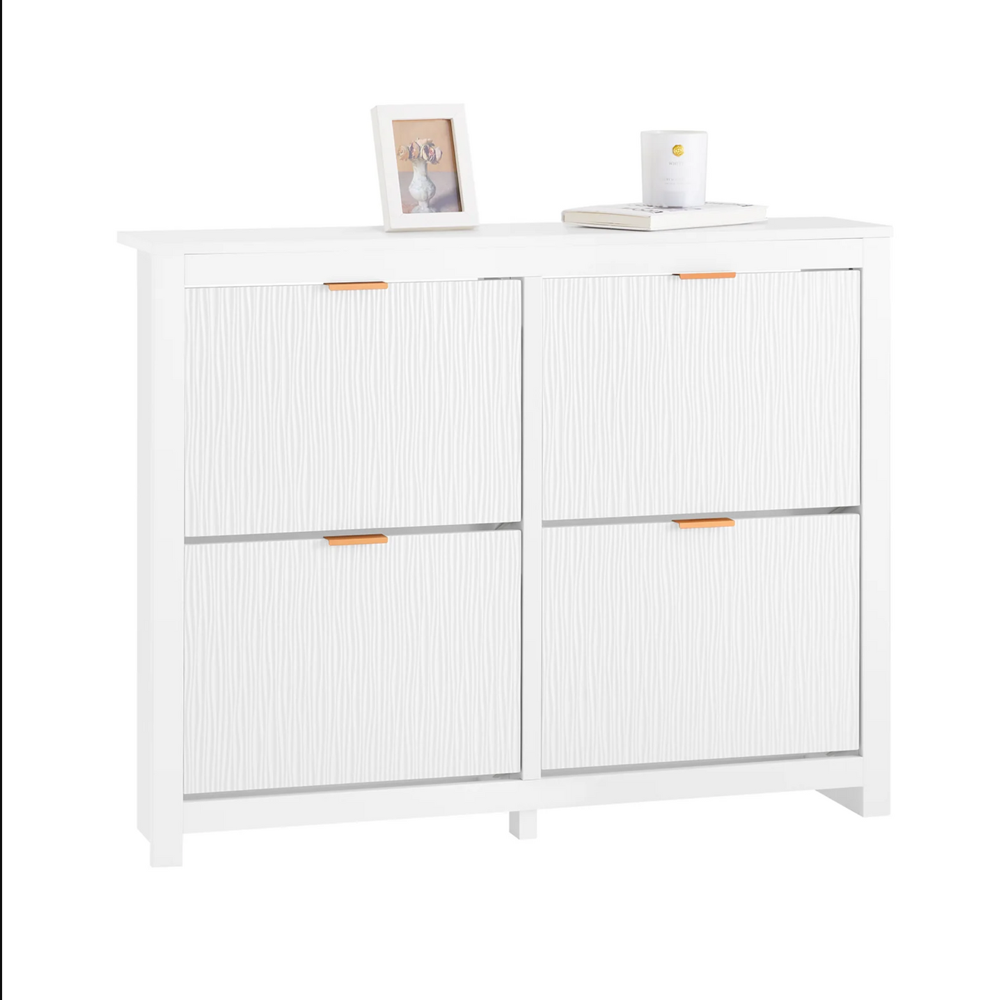 SoBuy FSR186-II-W Meuble à chaussures - Meuble de rangement étroit avec 4 abattants, compact et peu encombrant pour l'entrée et le salon - 104x23x82 cm - Blanc