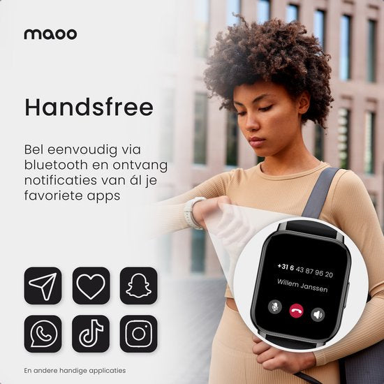 Maoo Amplify 2 Smartwatch Femme et Homme - Convient à Android et iOS - Bracelet en silicone et milanais - Compatible WhatsApp - Fonction Belf complète - Multisport - Moniteur de fréquence cardiaque et de pression artérielle - Moniteur de sommeil - Cadeau