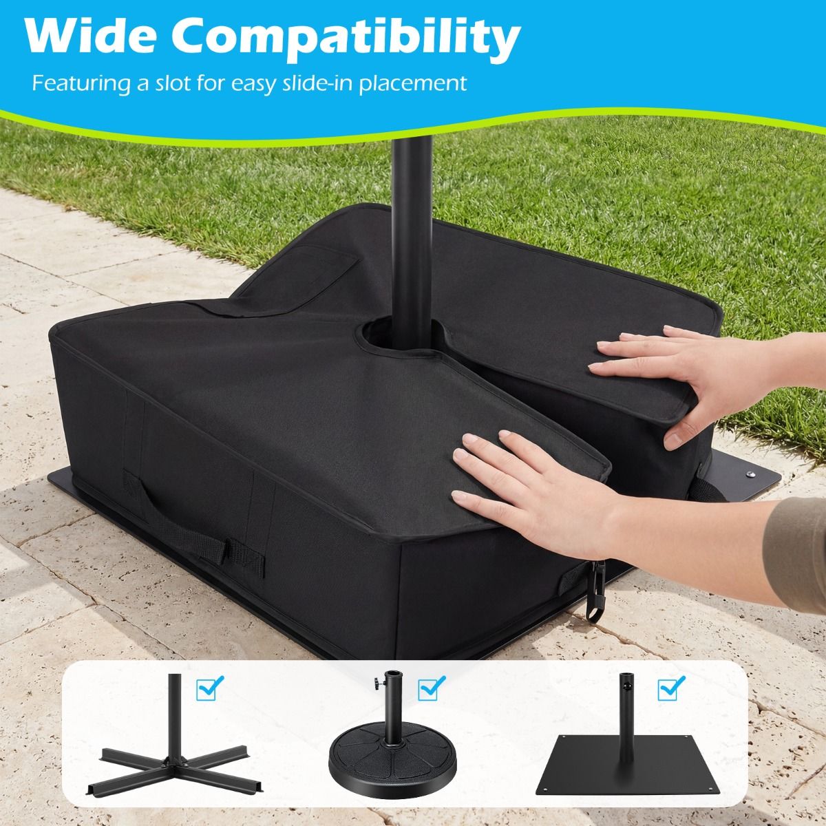 Pied de parasol Coast avec sac de sable - pouvant contenir jusqu'à 40 kg - fermeture réglable - noir