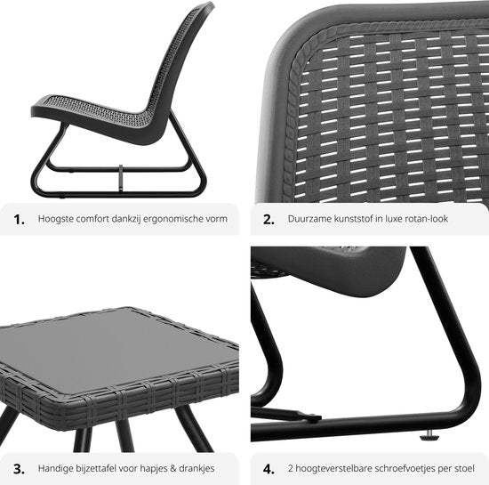 tectake® - Ensemble de meubles de jardin pour 2 personnes - meubles d'extérieur résistants aux intempéries pour balcon - salon de jardin - meubles de terrasse - ensemble de sièges avec 2x chaises longues et 1x table de jardin table d'appoint - aspect roti