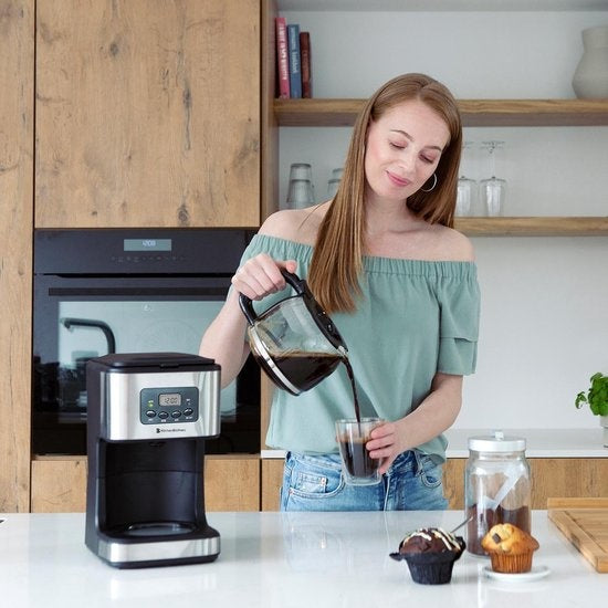 Cafetière KitchenBrothers - Avec pichet en verre - 12 tasses - Noir