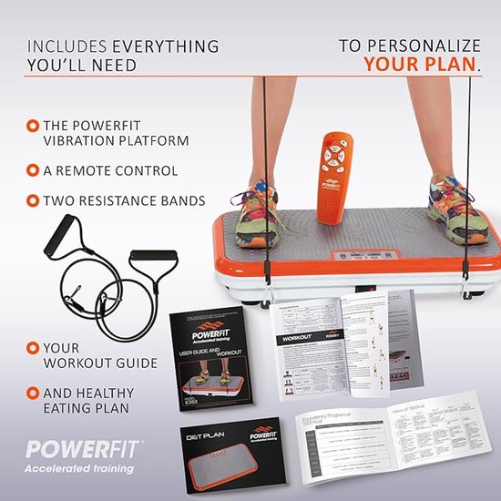 Vibro Shaper - plaque vibrante dotée d'une technologie d'oscillation qui raffermit le corps - Power Plate sollicite tous les groupes musculaires - sangles Power Stretch incluses