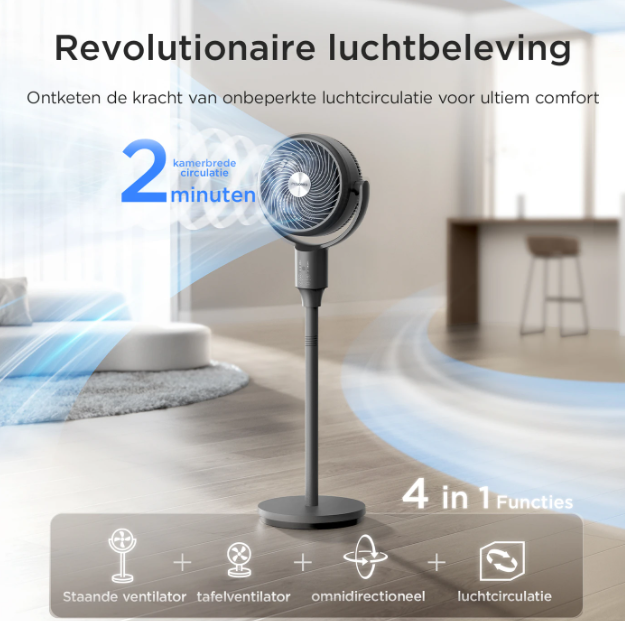 Ventilateur sur pied Pelonis OmniFlow - 26 dB, ultra-silencieux - Réglable de 59 à 108 cm
