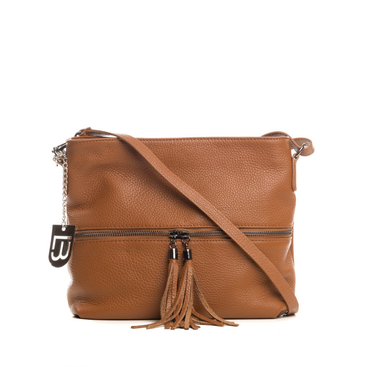 Sac à bandoulière en cuir Lucca Baldi, couleur cognac, hiver - 36 x 23 x 10 cm - Véritable cuir de vachette - Fabriqué en Italie