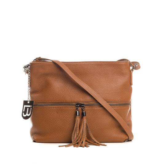 Sac à bandoulière en cuir Lucca Baldi, couleur cognac, hiver - 36 x 23 x 10 cm - Véritable cuir de vachette - Fabriqué en Italie