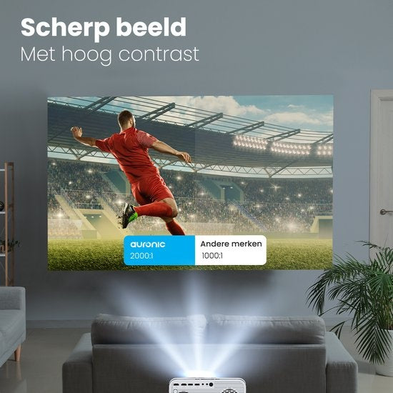 Projecteur 170 pouces - Auronic Beamer - Télécommande et sac de transport - 10 000 Lumens - WiFi - Full HD - Câble HDMI - Blanc
