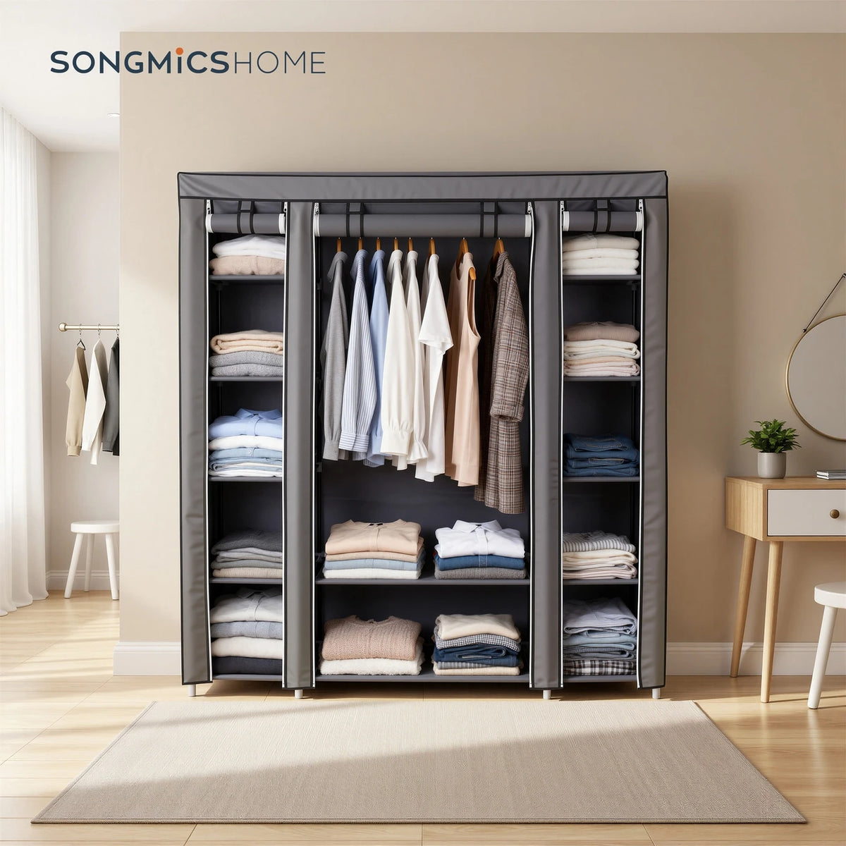 Armoire pliante en tissu Joyfurnos - Structure métallique - Gris