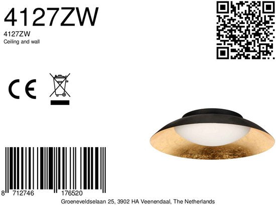 Plafonnier noir avec détails dorés, intensité réglable en 3 niveaux, plastique et métal - Brotke 4127ZW - Steinhauer