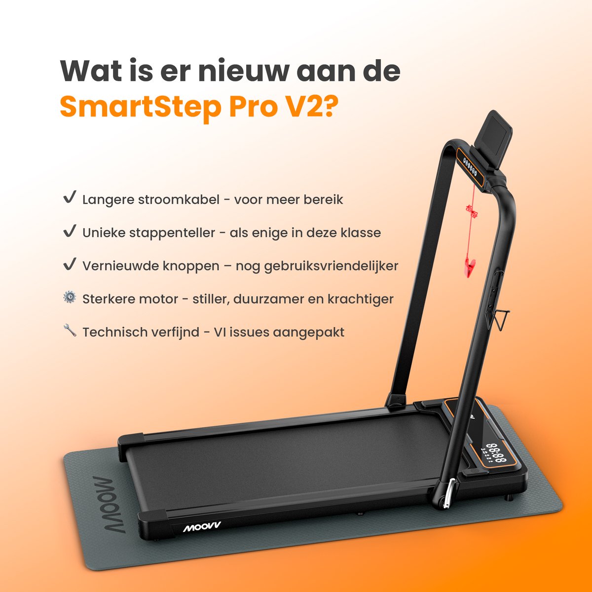 Moovv Tapis de course Smartstep Pro V3 - 1-12 km/h - pliable - pour la maison - 124 x 54 x 105 cm - noir