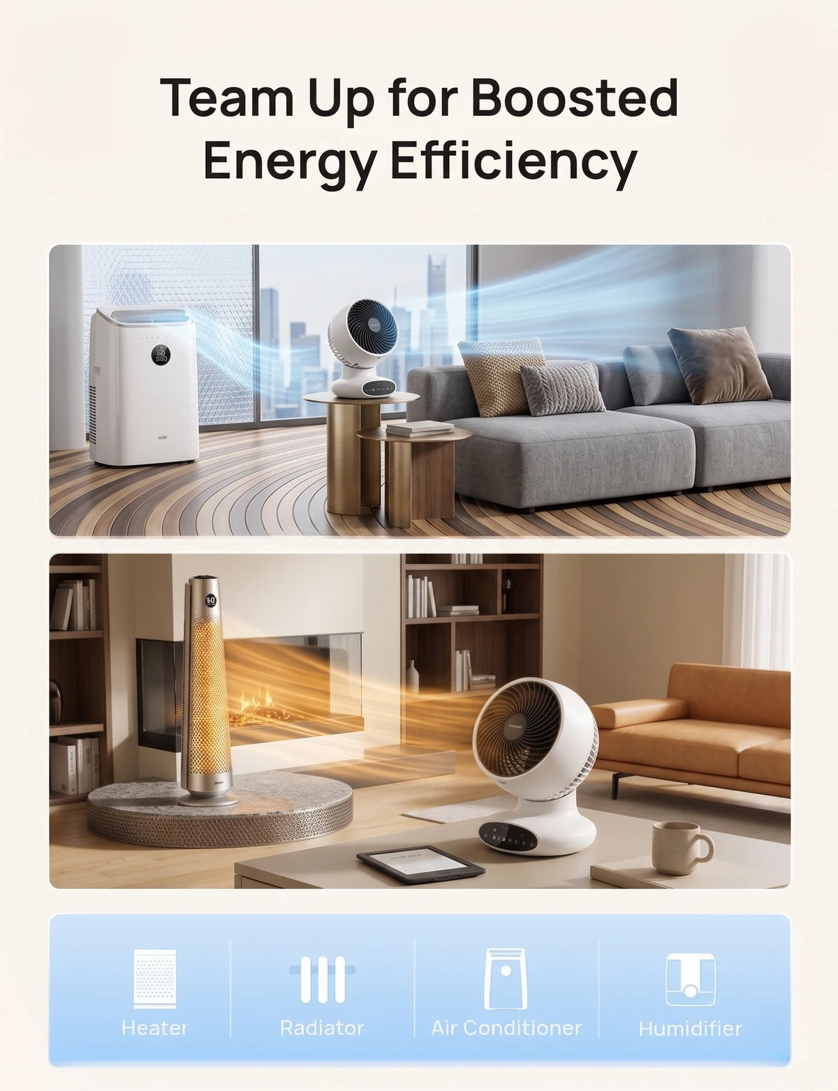 Ventilateur à circulation d'air MONSGA AC100 - Ultra silencieux 25 dB - 5 vitesses - Minuterie et mode veille