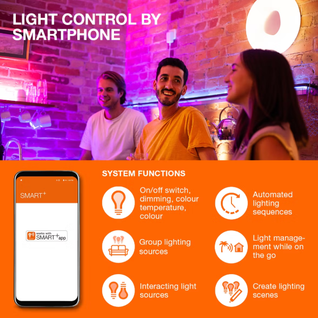 Ledvance Cornerslim Lampadaire Smart Wifi 80 cm - Noir - RGB & CCT - Lampadaire mince pour intérieurs modernes
