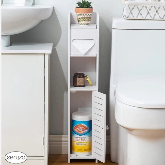 Meuble de salle de bain - Meuble de rangement étroit - MDF - 80 cm de haut - Blanc - Pour toilettes ou salle de bain