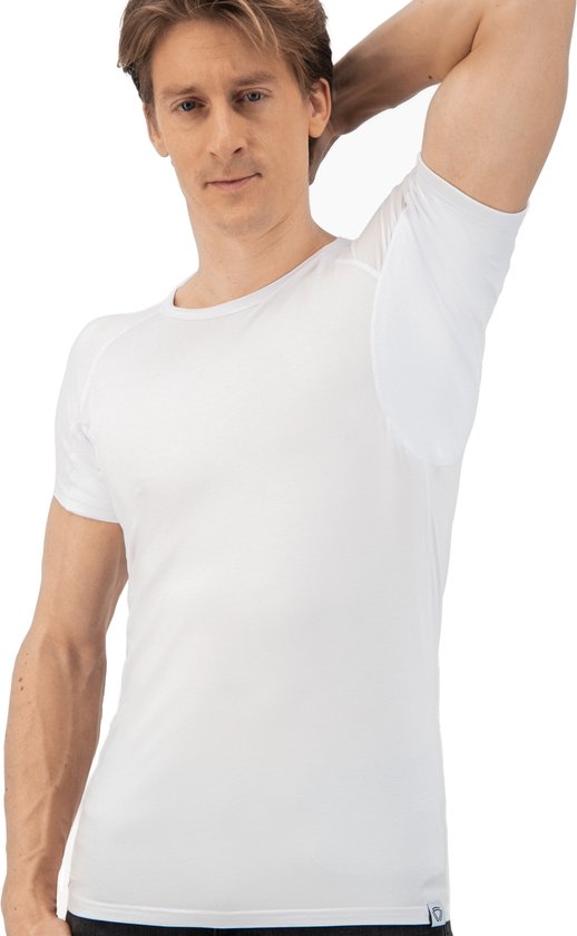 Anti Sweat Shirt - Fibershirts® - Coussinets d'aisselles cousus - Maillot de corps - Blanc - Col rond - Hommes - Taille XXL