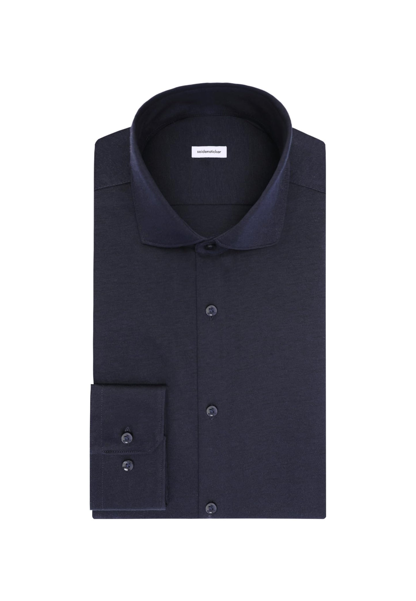 Chemise Seidensticker - Homme - Coupe Slim - Jersey - Col Kent - Manches longues - 42 - Bleu foncé