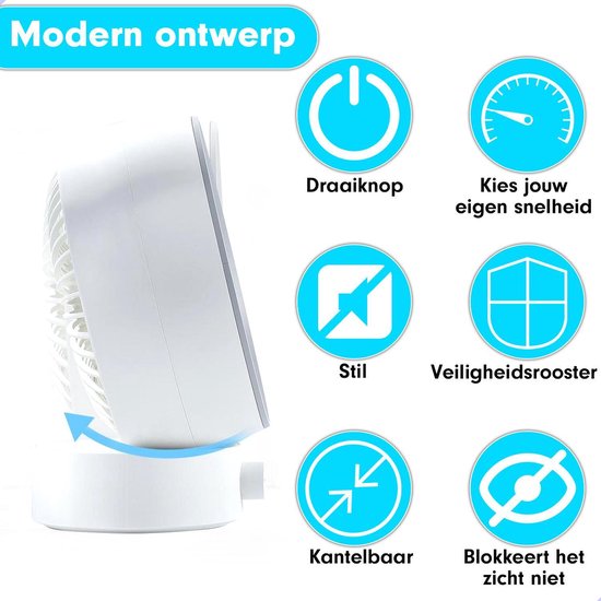 K&L Silent Fan - Modèle de table - Alimenté par USB - Inclinable - Blanc