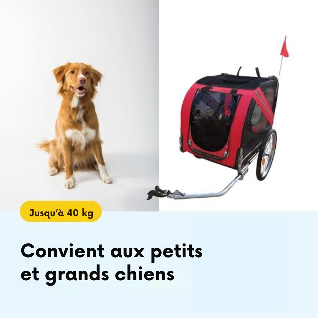 Remorque vélo pour chien - BRASQ  - Jusqu'à 40kg - Pliable avec réflecteurs - Rouge/Noir
