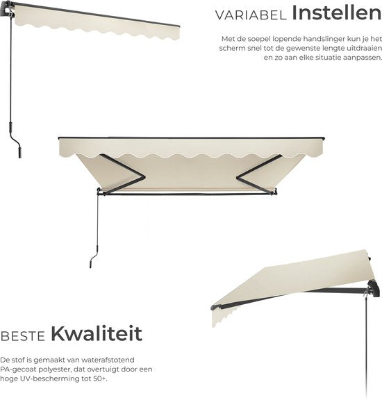 tectake® Sunshade with Articulated Arm - 300 x 250 cm - Store - Protection solaire pour fenêtre, balcon, extérieur - Fixation murale - Résistant à l'eau et aux UV - Beige