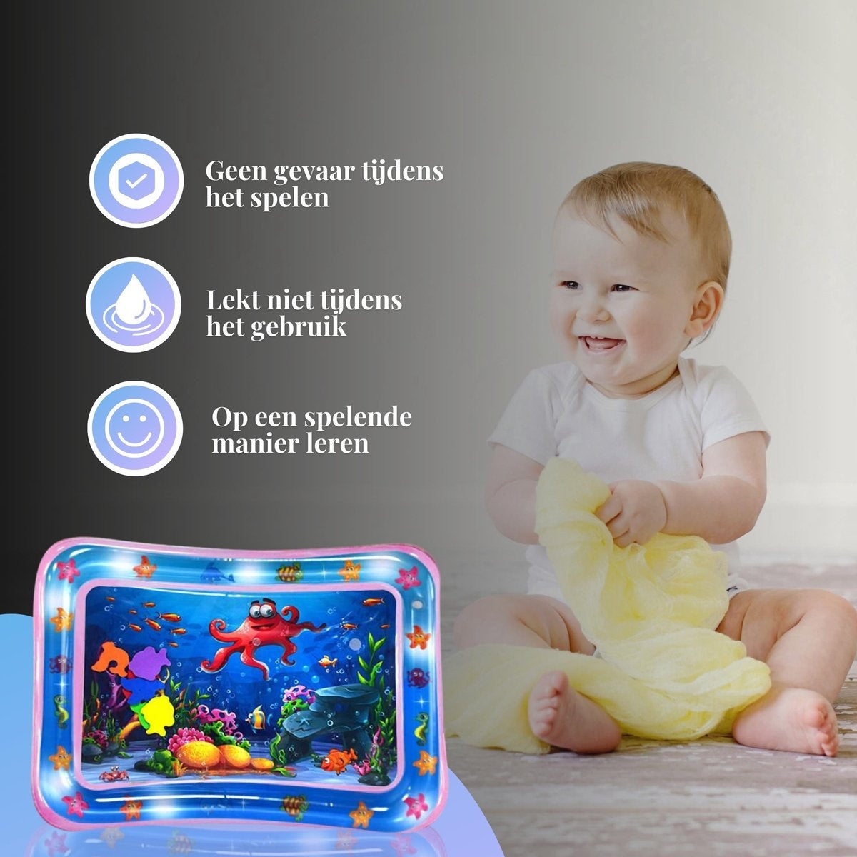 Tapis d'eau - Tapis d'eau - Tapis de jeu - Gonflable - Tummy Time - Jouet pour bébé 0 an - Cadeau pour nouveau-né - Rose