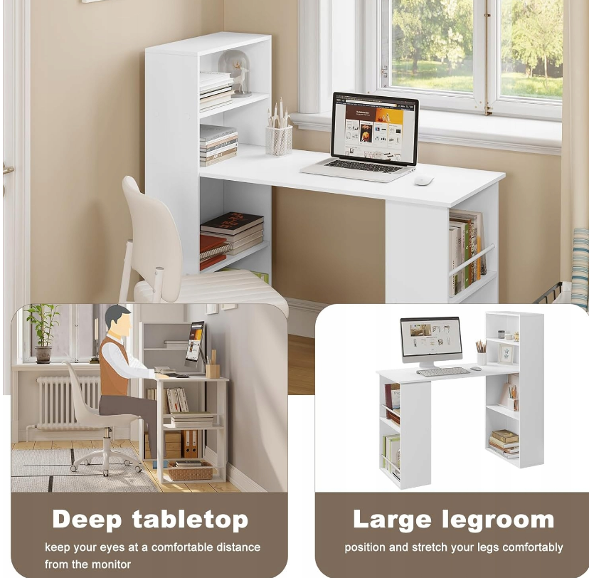 Bureau WOLTU 122 x 55 x 120 cm - Avec 6 étagères - MDF - Blanc