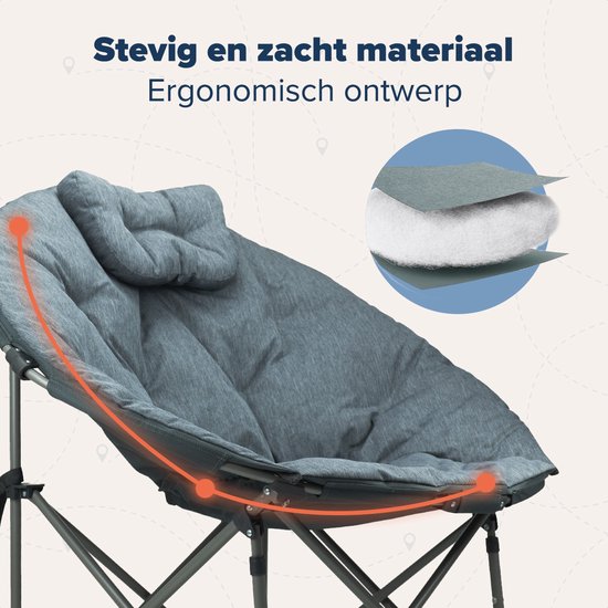 TRVLMORE Chaise de camping - XL - Pliable - Sac de transport inclus - Chaise de camping - Chaise papillon - Capacité de charge 150 kg - Gris