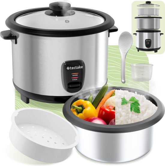 tectake® Rice Cooker - Cuiseur vapeur et rice maker avec insert vapeur - Marmite de cuisine grand volume 1,8L - Jusqu'à 10 portions de riz gluant, de riz complet ou de riz pour sushi