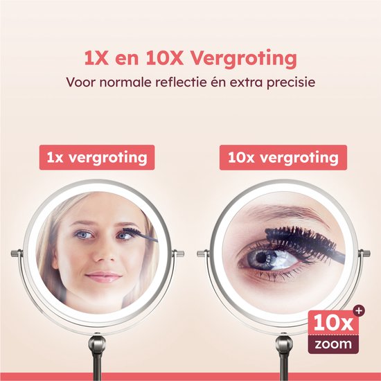 Fraay® Miroir de maquillage avec éclairage LED - grossissement 10x - Miroir grossissant avec lumière - rechargeable - Miroir de rasage - Miroir de salle de bain - Nickel