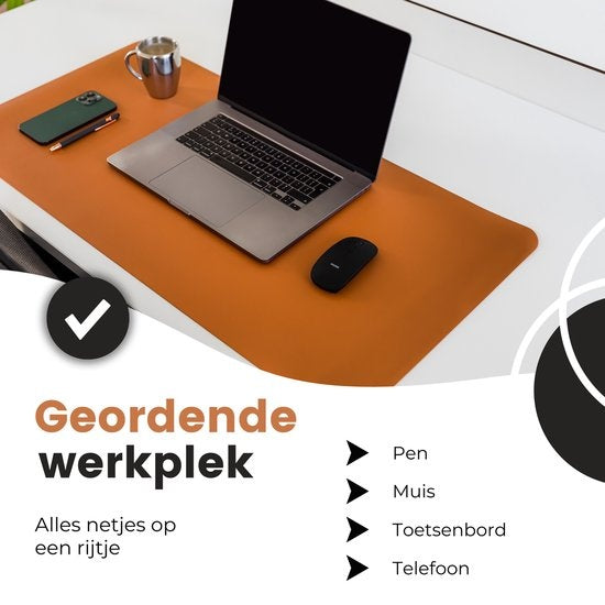 WURK Tapis de bureau professionnel en cuir synthétique - Organisateur de bureau - Accessoires de bureau - Tapis de souris XXL - Inclut un clip pour câble - 90x45 - Marron