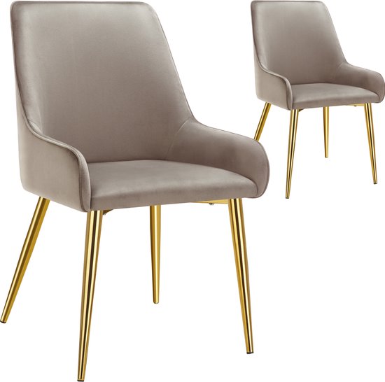 tectake® Chaise de salle à manger Avane - Aspect velours - Chaise ergonomique rembourrée avec pieds en acier doré - Capacité 120 kg - Chaise de salle à manger et de cuisine moderne - Lot de 2 - Taupe