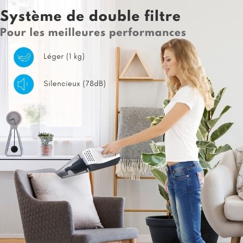Mini aspirateur sans fil - Auronic - Aspirateur à main - Filtre HEPA - Gris foncé