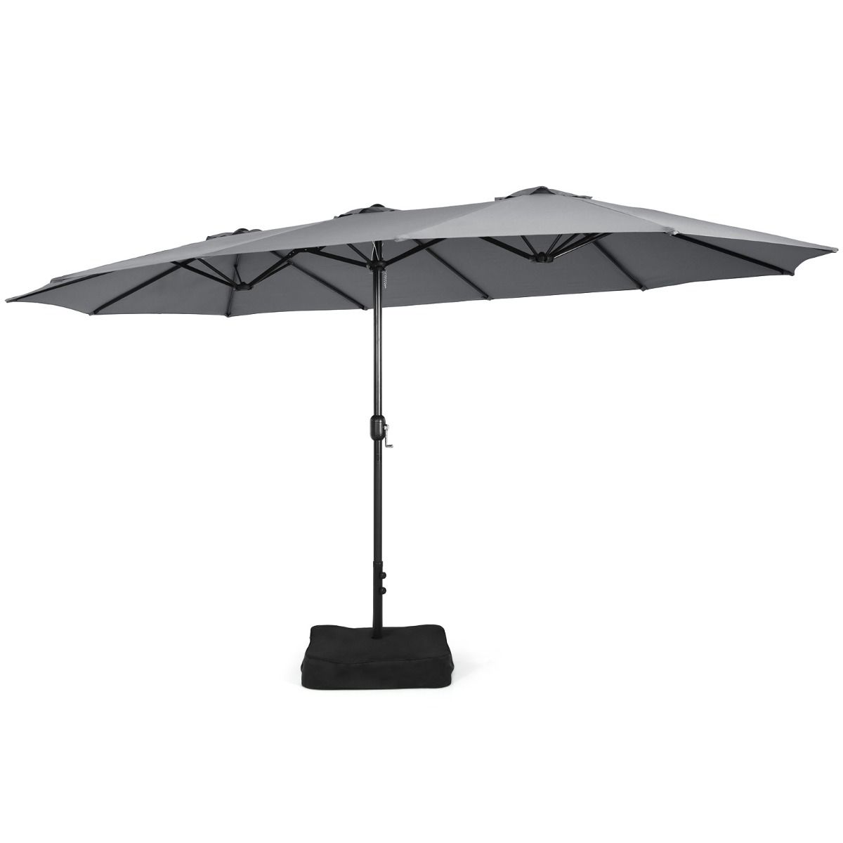Parasol double Coast avec pied - surface d'ombrage extra-large - socle métallique robuste - gris 451,5 x 264 cm