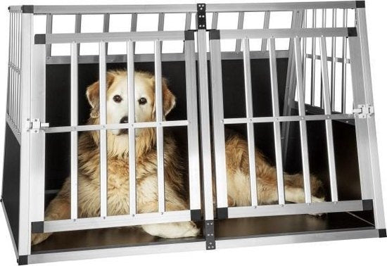 tectake Banc de transport pour chiens double avec paroi arrière inclinée et cloison - 402227