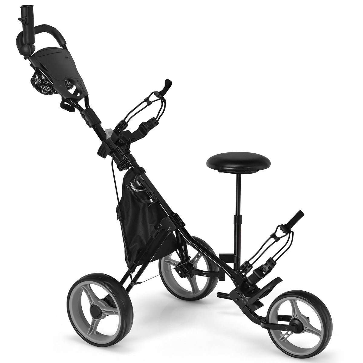 Chariot de golf Coast avec porte-parapluie et chaise - 130 x 75 x 120 cm - gris/noir