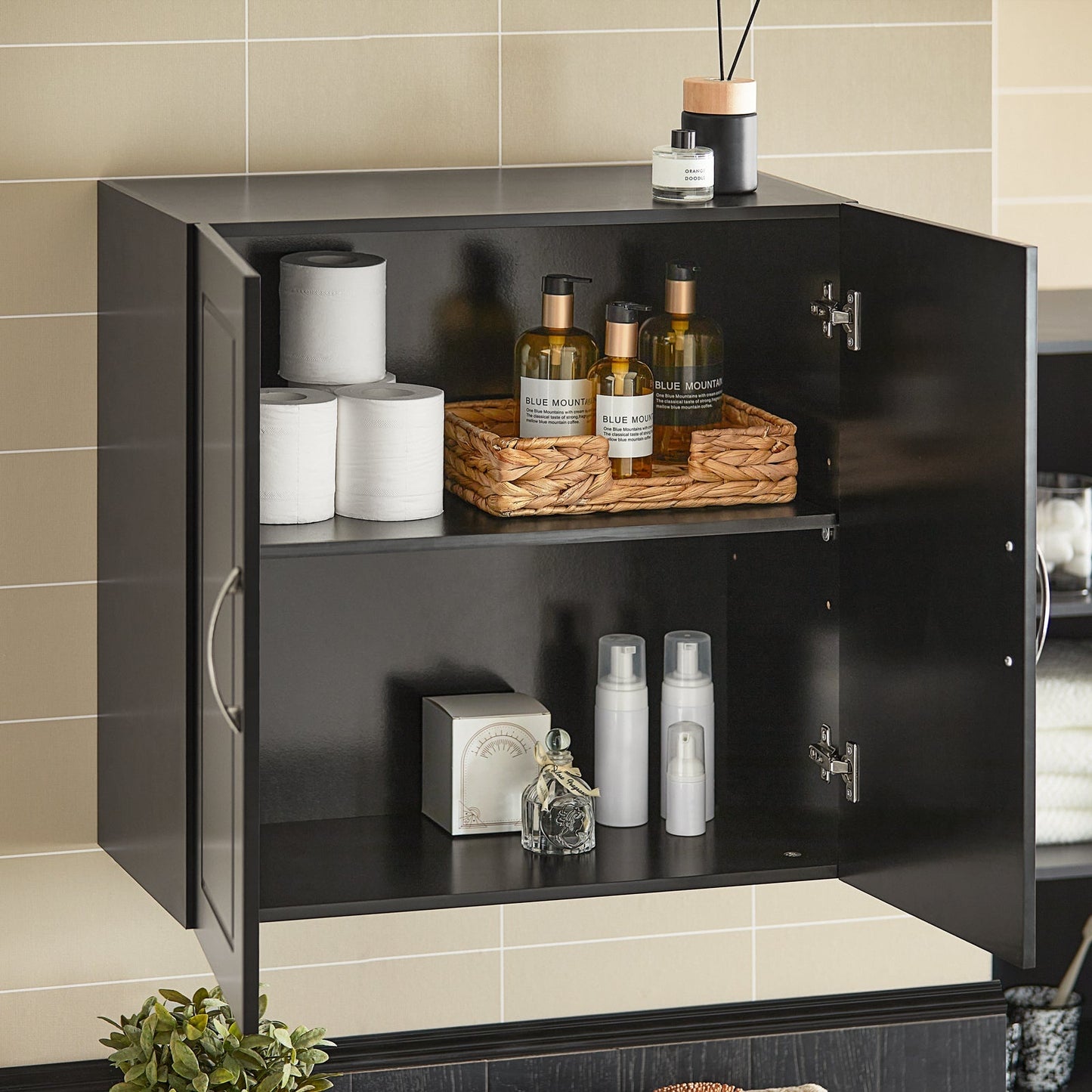 SoBuy Armoire murale 2 portes - 60x30x60 cm - Noir - Etagère réglable