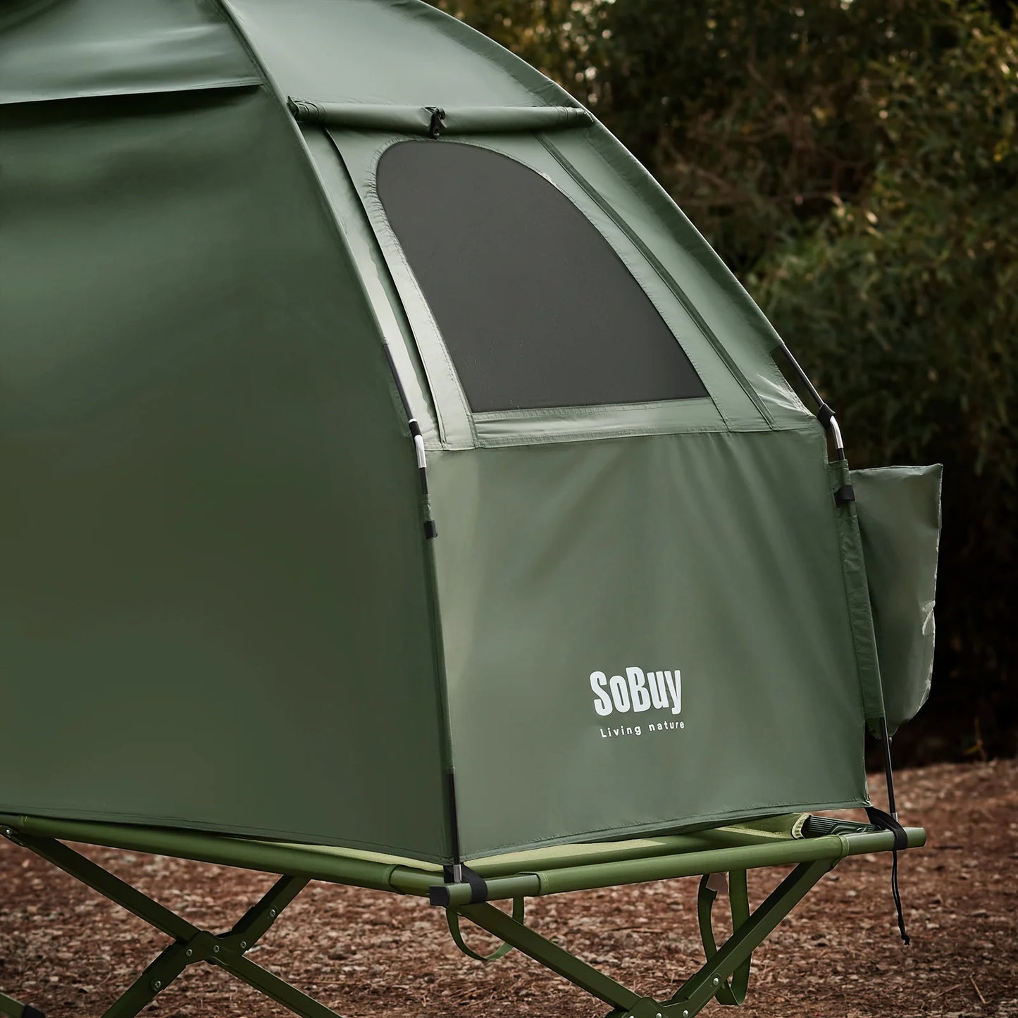 Tente de camping SoBuy OGS32-II-GR 1 place, vert foncé – 2-en-1 avec crochet pour lampe et rangements pour chaussures, 193 × 161 cm