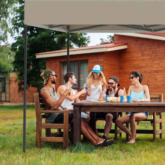 LifeGoods Party Tent - Pliable - 3x6 m - Montage facile - Pavillon - Imperméable - Sac de transport à roulettes - Beige