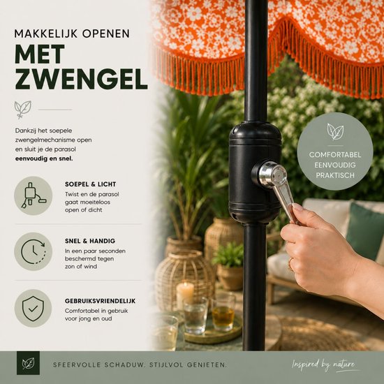 Mica Decorations Kelly Parasol avec sac de transport - Parasol à mât 238 x Ø235 cm - Parasol de jardin ou de balcon - Polyester, acier - Orange