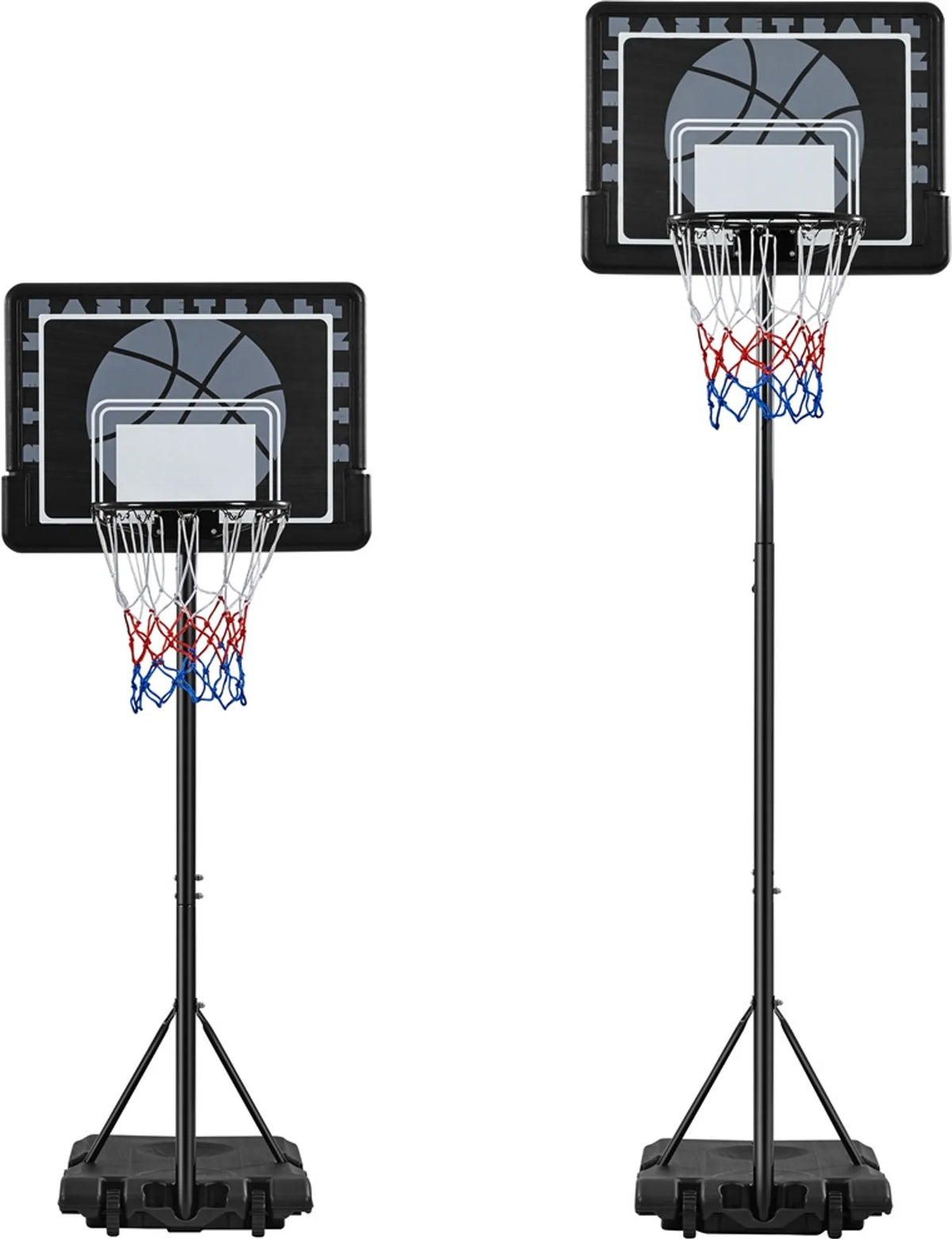 Poteau de basket réglable en hauteur avec roulettes, 182–215 cm, noir
