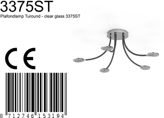 Plafonnier Turound 3375ST – lampe design en acier avec verre, LED, intensité réglable, 91,5 cm, Steinhauer