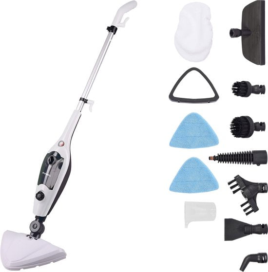 Powell Steam Cleaner - Nettoyeur à vapeur portatif - 2 en 1 - Nettoyeur de tapis - Nettoyeur à vapeur de sol - 10 accessoires inclus - 240 V - 1300 W - Noir/Blanc