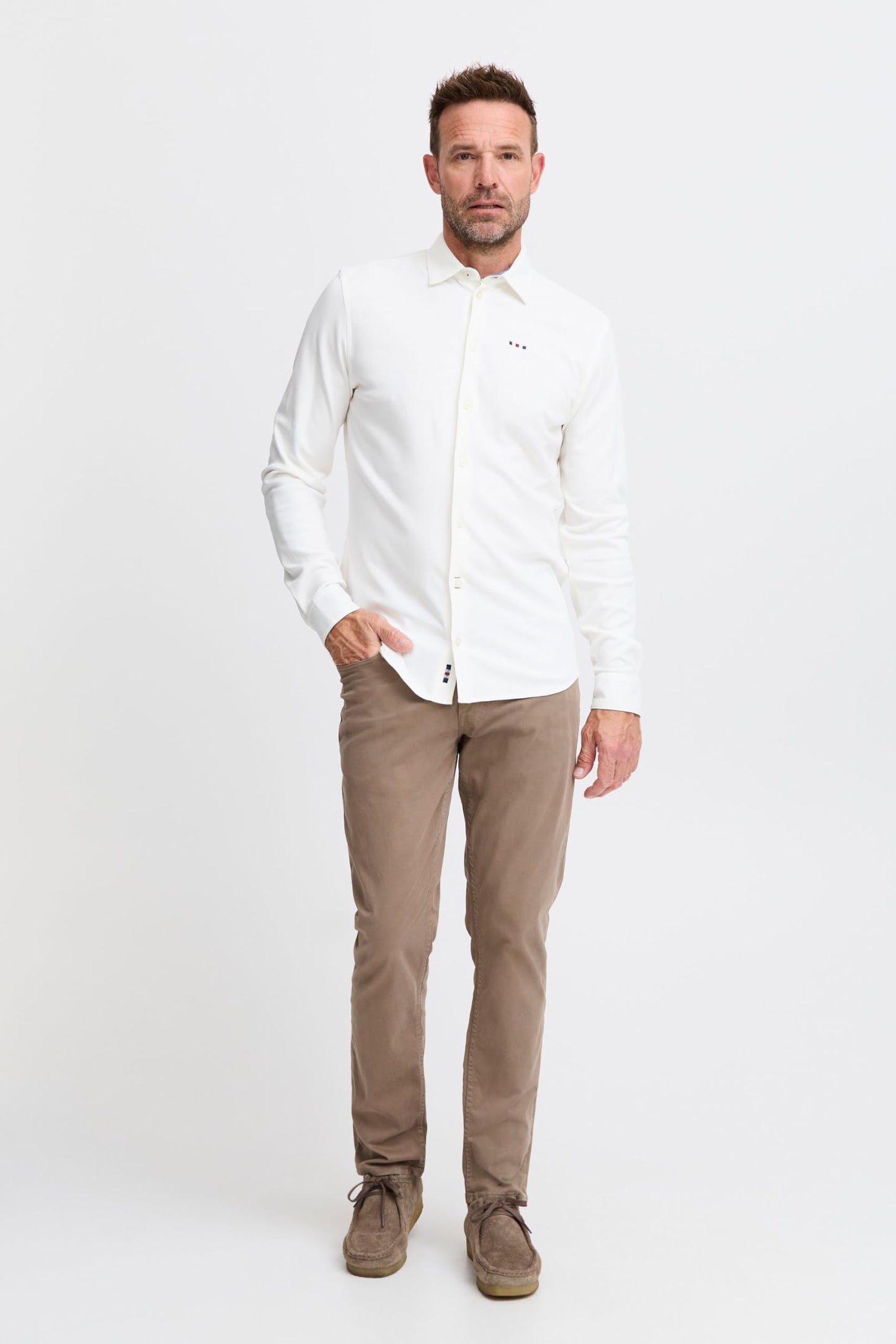 Chemise - Homme - Col Kent - Mélange de coton - Coupe Regular - M - Blanc