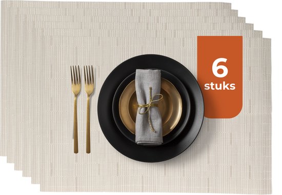 Sets de table Castagnola - Sets de table en plastique - Sous-verre - Sets de table en plastique et PVC - 6 pièces - 45 x 30 cm - Beige