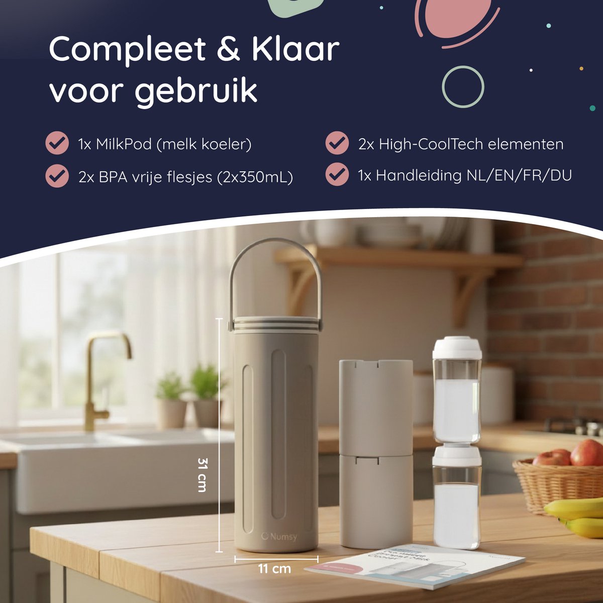Numsy MilkPod Cooling Tubes - Refroidisseur de biberons - avec 2 biberons de 350 ml