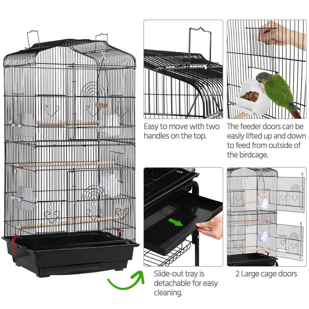 Grande cage à oiseaux Yaheetech avec support - 92 x 46 x 35,3 cm - Espacement des barreaux : 1 cm